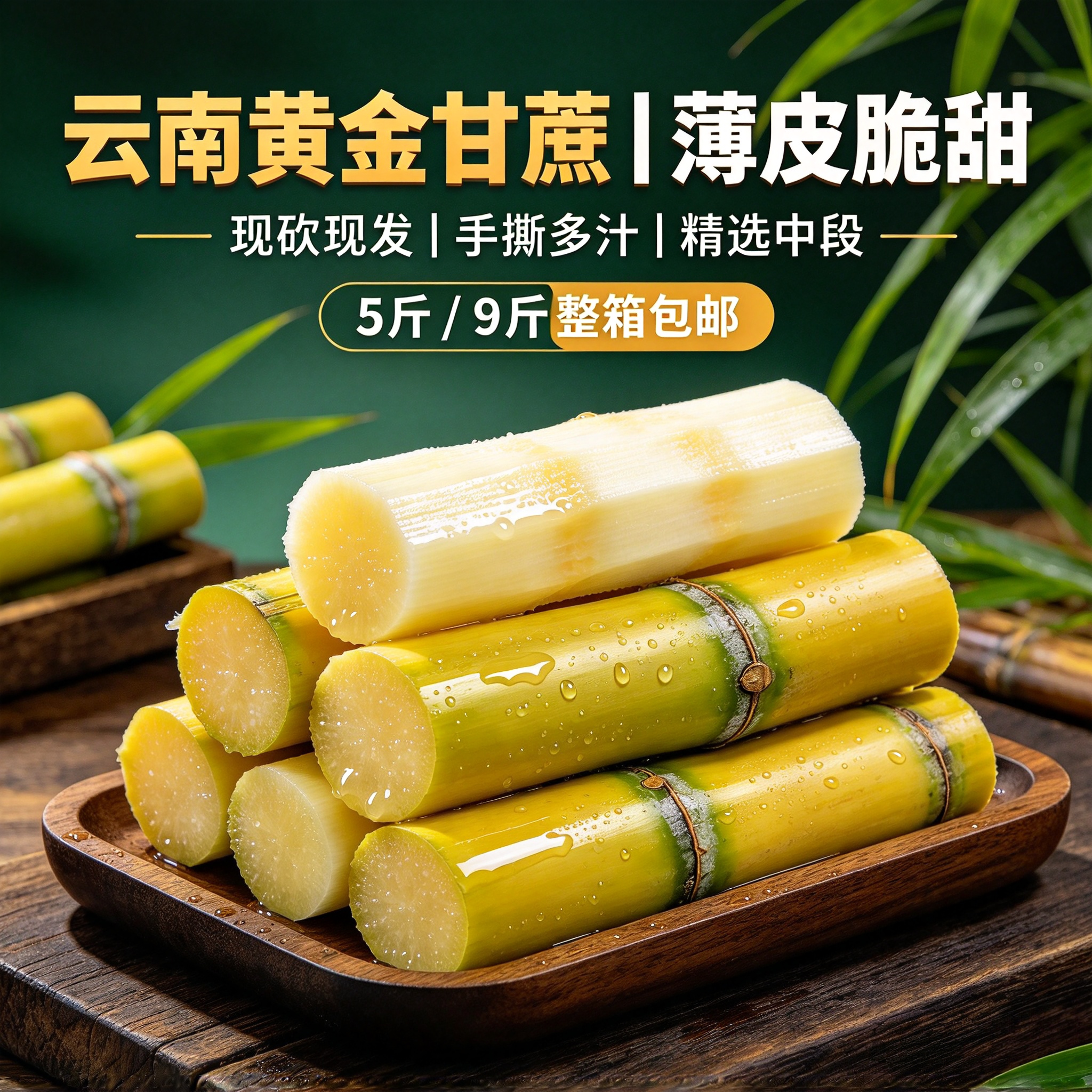 云南黄金甘蔗9斤当季新鲜脆甜黄皮甘蔗中段热带水果特产整箱包邮