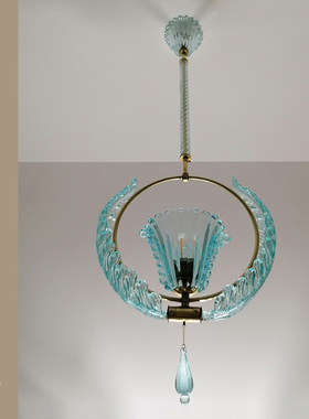 吉星旺宅Murano穆拉诺蓝色花篮玻璃复古中古客厅餐厅吊灯