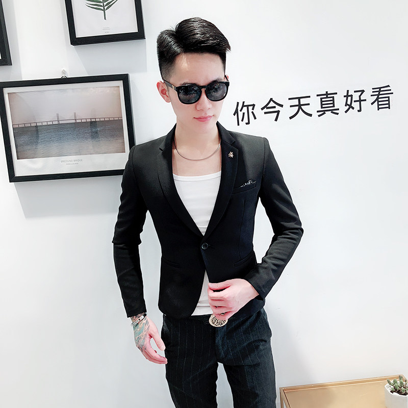 小西服短款西装韩版修身青少年小码发型师秋冬季男士夜店外套男潮