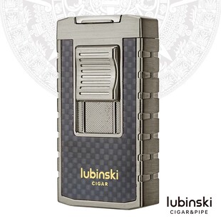LUBINSKI多功能雪茄打火机锌合金蓝焰双直冲电子点烟火器配开孔器