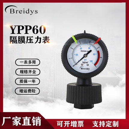 PP隔膜压力表全塑表污水处理环保专用耐酸碱耐腐蚀2KG/4KG/10KG