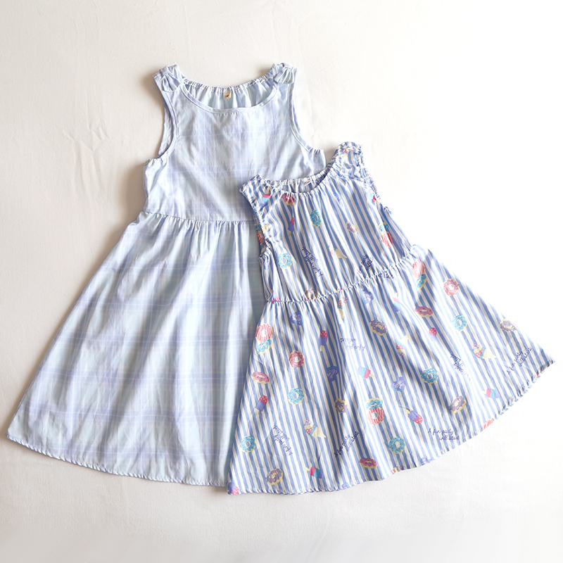 日单女童A字夏季格子条纹连衣裙