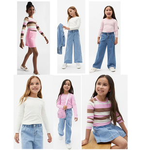 澳好牌SE*d女儿童螺纹长袖T恤四季通用圆领打底衫女孩子高弹上衣