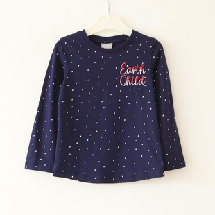 出口外贸女童纯棉长袖T恤波点刺绣套头衫女孩子春秋夏工装袖上衣