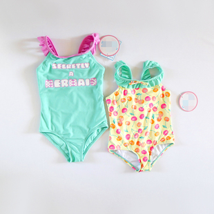漂亮国好牌女儿童连体泳衣甜美泳装女宝宝防晒速干沙滩温泉三角泳
