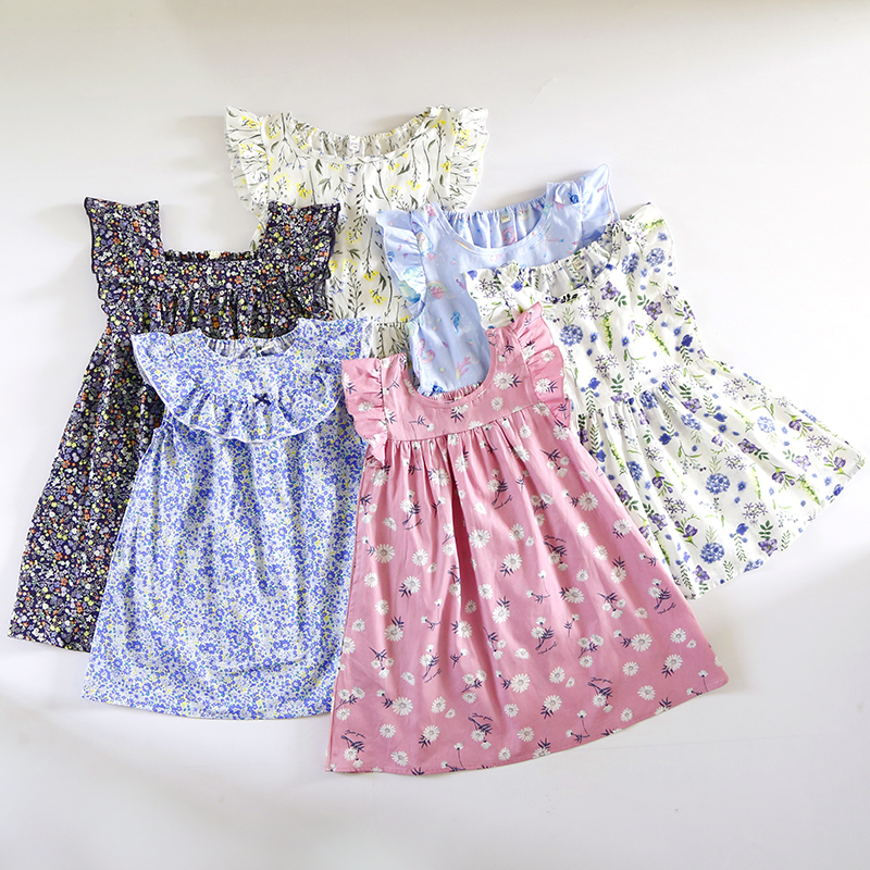 日单女童A字夏季碎花连衣裙纯棉