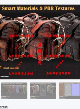 20个皮革布料SP智能材质带PBR高质量贴图20 Leather Smart Materi