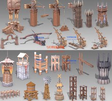 Zenonia卡通风格化场景-军事道具3D模型木架箭塔吊架告示牌3DMAX