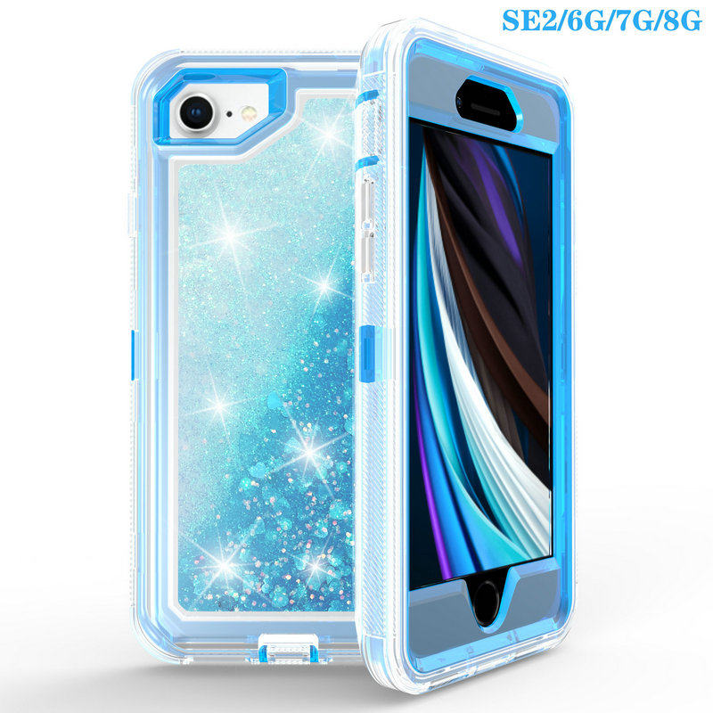 欧美加厚铠甲手机壳适用苹果SE2三防透明液体流沙壳iPhone7/8女款