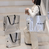 亮银色编织袋手提袋服装 店手提购物袋定制logo车缝包边高档手提袋