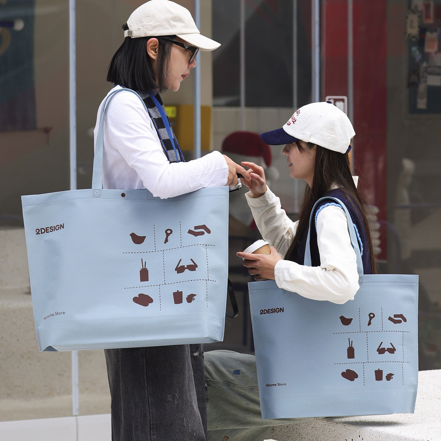 雾霾蓝加厚按扣无纺布手提袋商场购物定制logo广告宣传手提袋通用