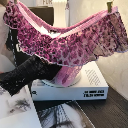 柔滑冰丝男三角裤蕾丝荷叶边妩媚性感男士三角内裤骚个性U凸设计