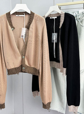 MACQNF春季新款3-35391咖色小开衫MQ宽松短款洋气圆领针织衫外套