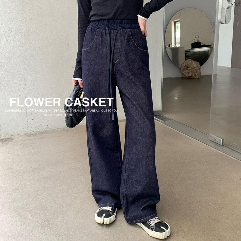 花匣子加绒2025冬牛仔阔腿裤长裤