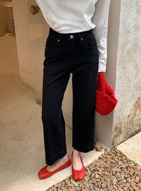 flower花匣子2025秋季新款60027黑色九分奶奶裤四面弹牛仔阔腿裤