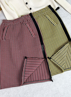 MACQNF新款78222休闲百搭粉色复古格子裙拉链中裙MQ大码半身裙