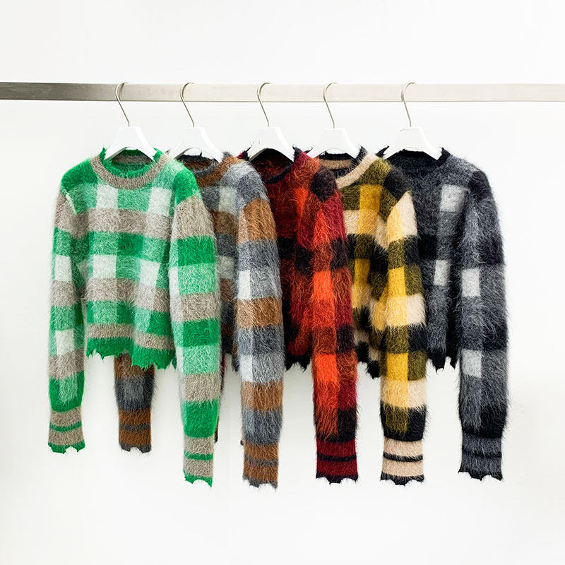 macqnf秋冬新复古格子简约女毛衣