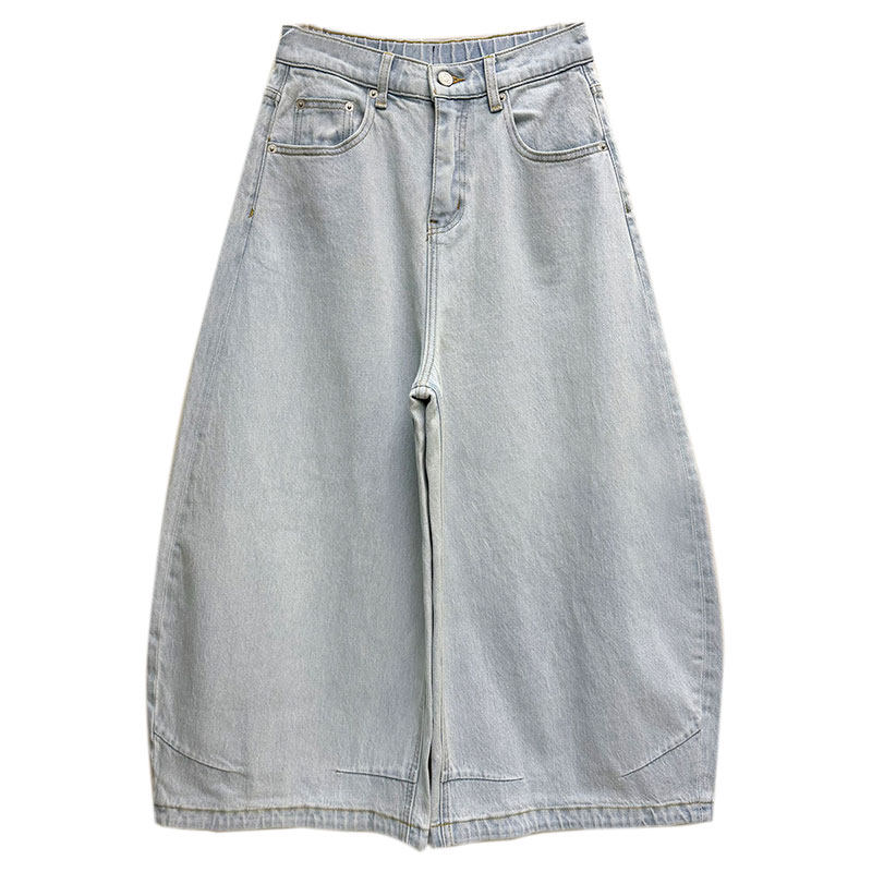 MA牛仔裤女春92678四面弹美式风高腰宽松个性阔腿九分显瘦弯刀裤