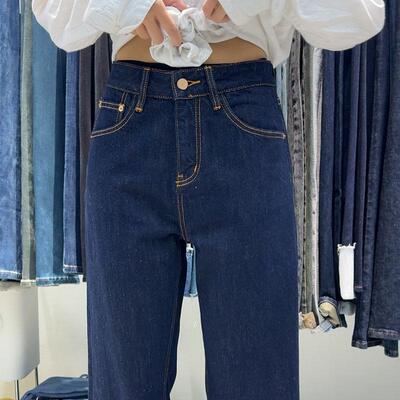 加绒2025牛仔阔腿裤长裤