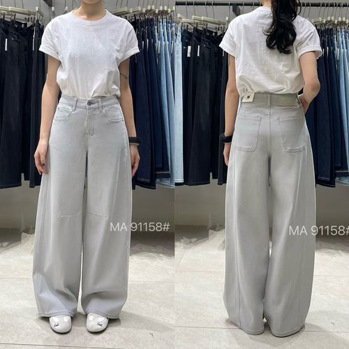 MA牛仔裤女2026春款91158极简风高腰阔腿宽松高级灰显瘦弯刀裤