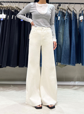 MA牛仔裤91038-2秋款白色筒喇拖地裤2025新款四面弹高腰微喇裤女