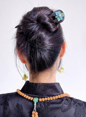 DURIAN ACC原创设计 新国风古风仿点翠牡丹花双齿发簪盘发簪子