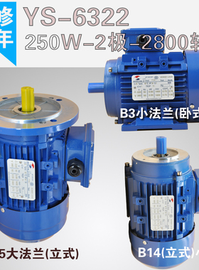 YS6322 250W2极三相异步电动机380v b5b3b14立卧式法兰 铝壳电机