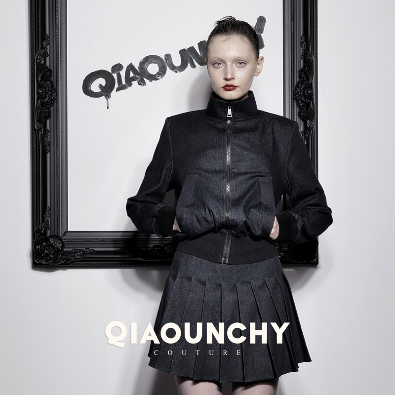 QIAOUNCHY性感洗水牛仔棉百褶裙