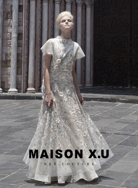 高定 MAISON X.U｜法式复古风刺绣花朵立裁礼服裙连衣裙长裙新品