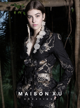 高定设计师品牌 MAISON X.U｜黑金法式优雅修身气质西装外套女