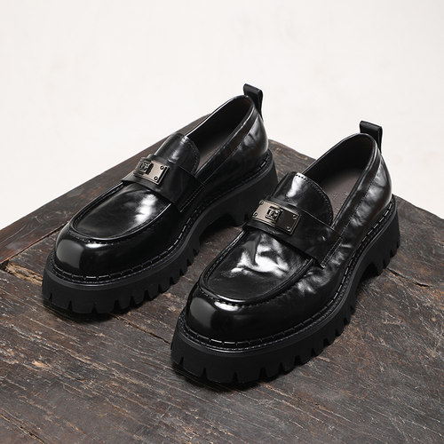 高端胎牛皮时尚增高乐福鞋