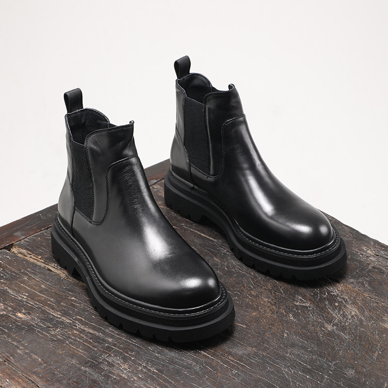 男士切尔西靴胎牛皮厚底增高商务正装皮靴真皮加绒烟筒短靴子冬季,流行男鞋,切尔西靴,淘宝优惠券,粉丝福利购,淘宝优惠卷