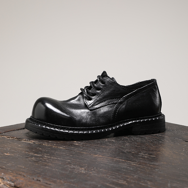 复古水洗马皮大头德比鞋