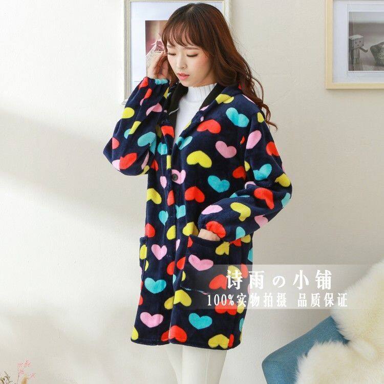 绝美法兰绒罩衣韩版时尚妈妈连帽围裙工作服加厚防寒保暖厨房劳保