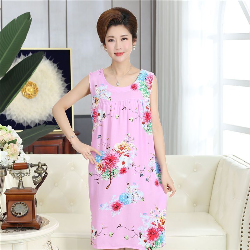5钻爆款无袖绝美韩版时尚棉绸中长裙夏家居服连衣裙少女妈妈睡裙
