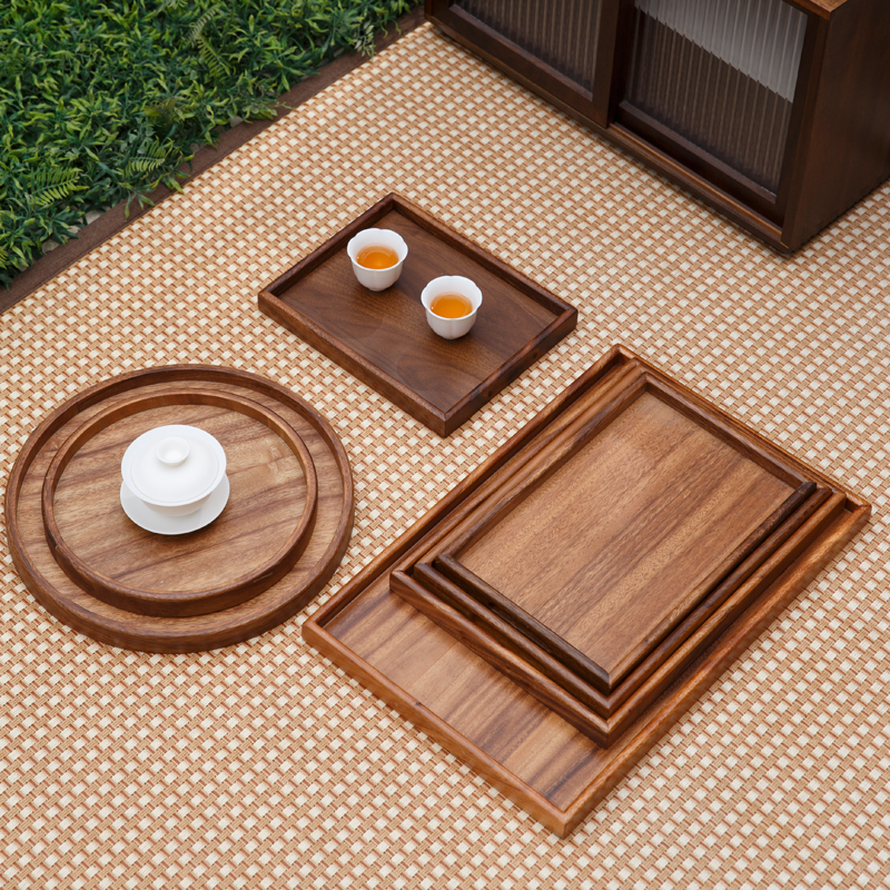 胡桃木茶奉日式家用木质茶奉托盘点心盘实木商用咖啡盘茶杯收纳盘
