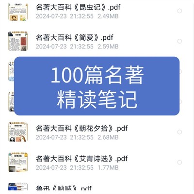 100篇名著精读导读读书笔记电子版 读后感中外名著资料