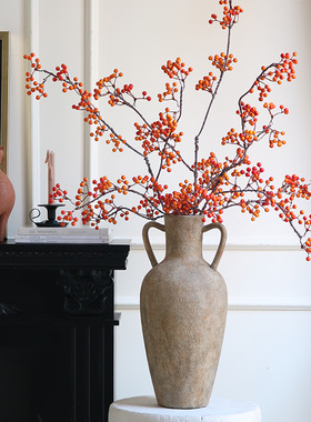 新中式冬青红果发财果仿真花客厅电视柜旁边落地摆件春节氛围装饰