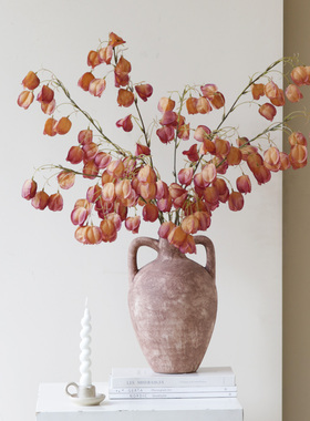 米子家居侘寂风复古陶罐粗陶花瓶插花干花玄关餐桌摆件小口径花器