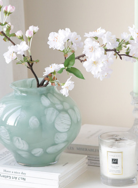 米子家居绿色宋式美学花瓶玄关艺术餐桌情绪稳定绝美大肚鲜花花器