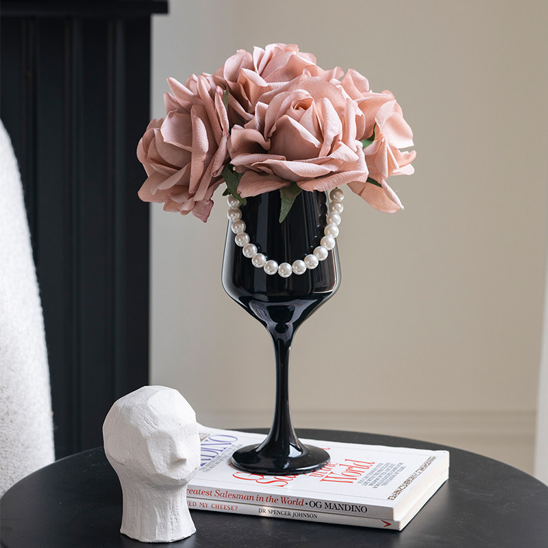 轻奢风高脚杯花瓶创意高级感客厅插花花艺餐桌摆件高档家居装饰品,家居饰品,花瓶,淘宝优惠券,粉丝福利购,淘宝优惠卷