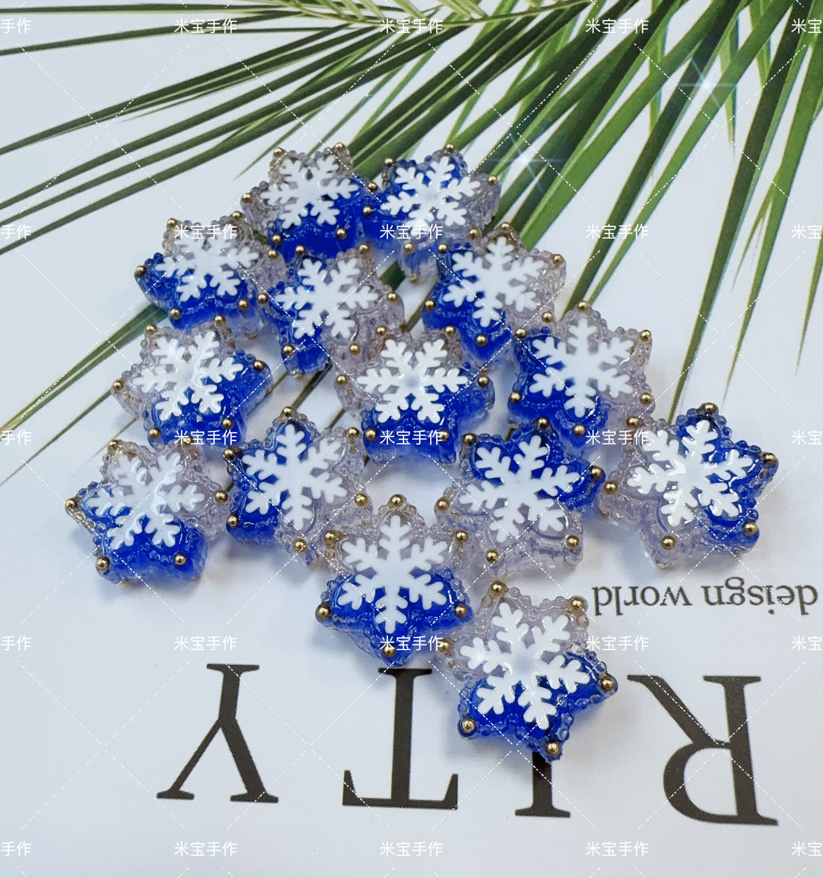 【满百包邮】韩国定制双色双面小金珠雪花通孔手机链包挂配件079