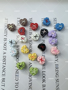 定制款双面手绘叉叉爱心隔珠手工串珠散珠饰品配件