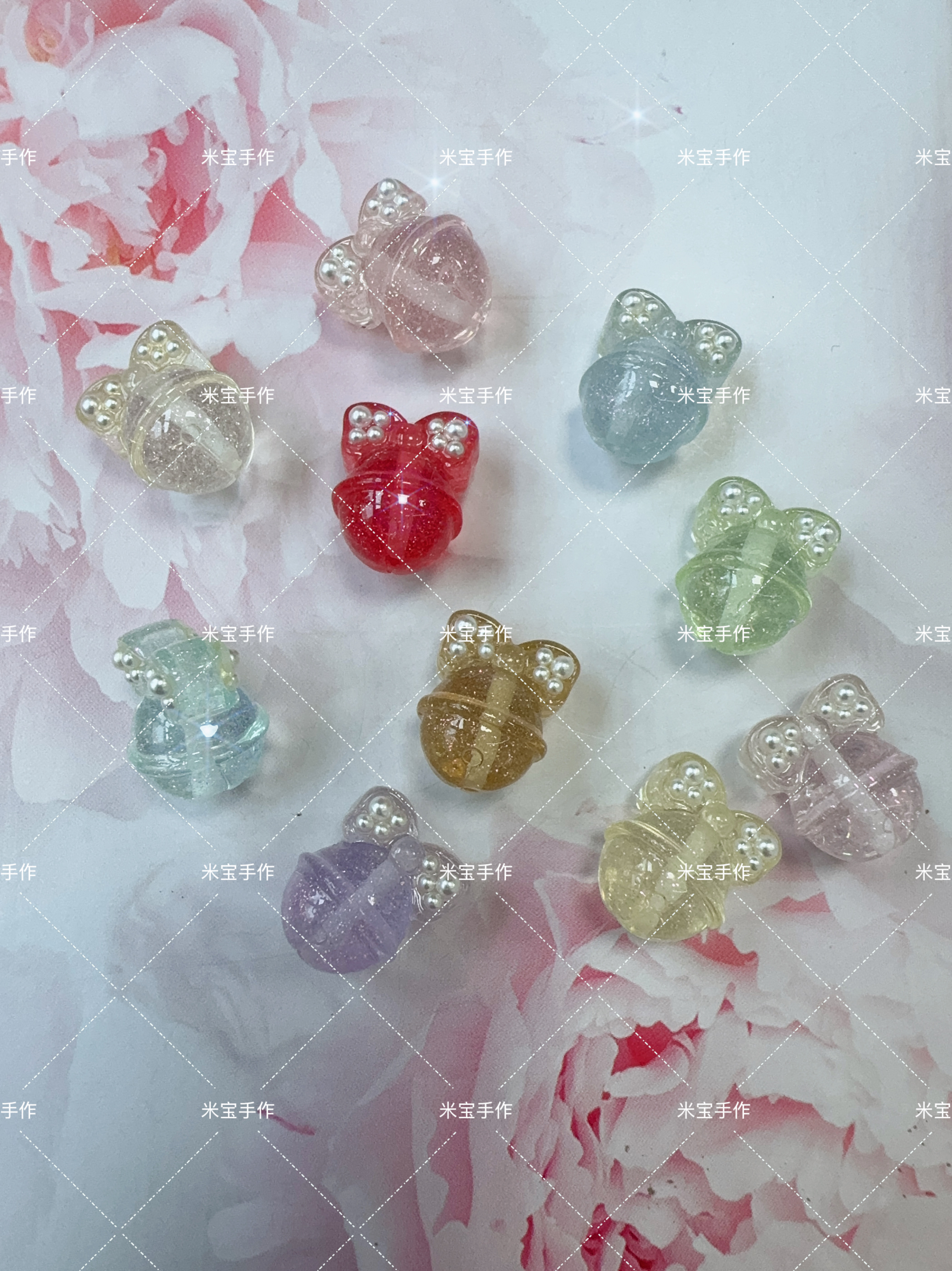 【满百包邮】韩国定制细闪双面珍珠米奇铃铛手机链包挂配件085