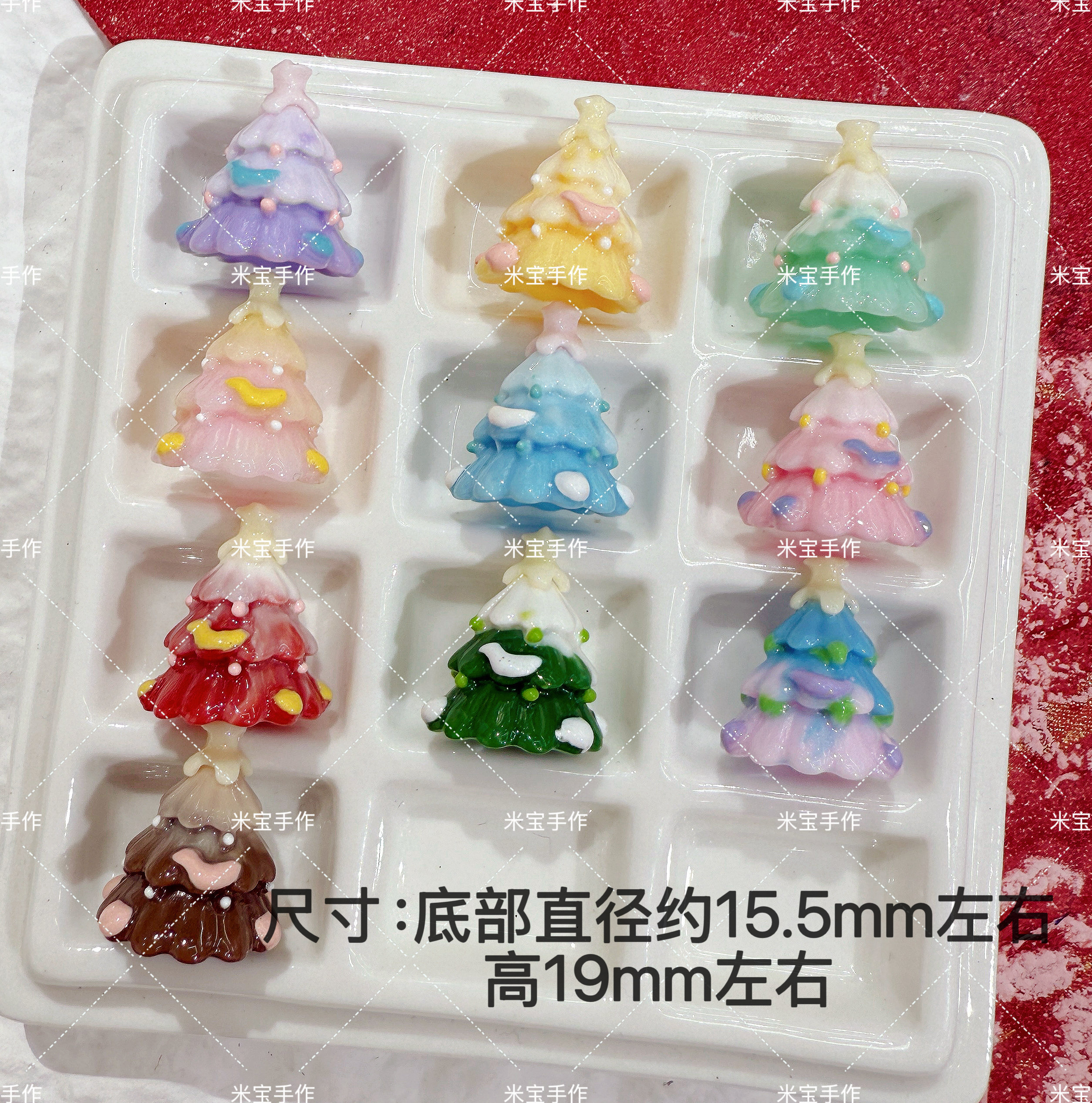 【满百包邮】定制韩国胶实色细闪手绘圣诞树手机链包挂配件157