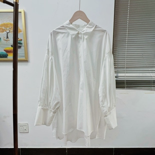 特价清日单白衬衫女设计感小众棉翻领衬衣早春