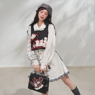 造镜集【沏茶猫猫】春夏猫猫比甲国风汉元素长袖衬衫连衣裙两件套