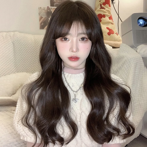 跨境假发女长发大波浪长卷发韩式圆脸水波纹空气刘海仿真人发全头