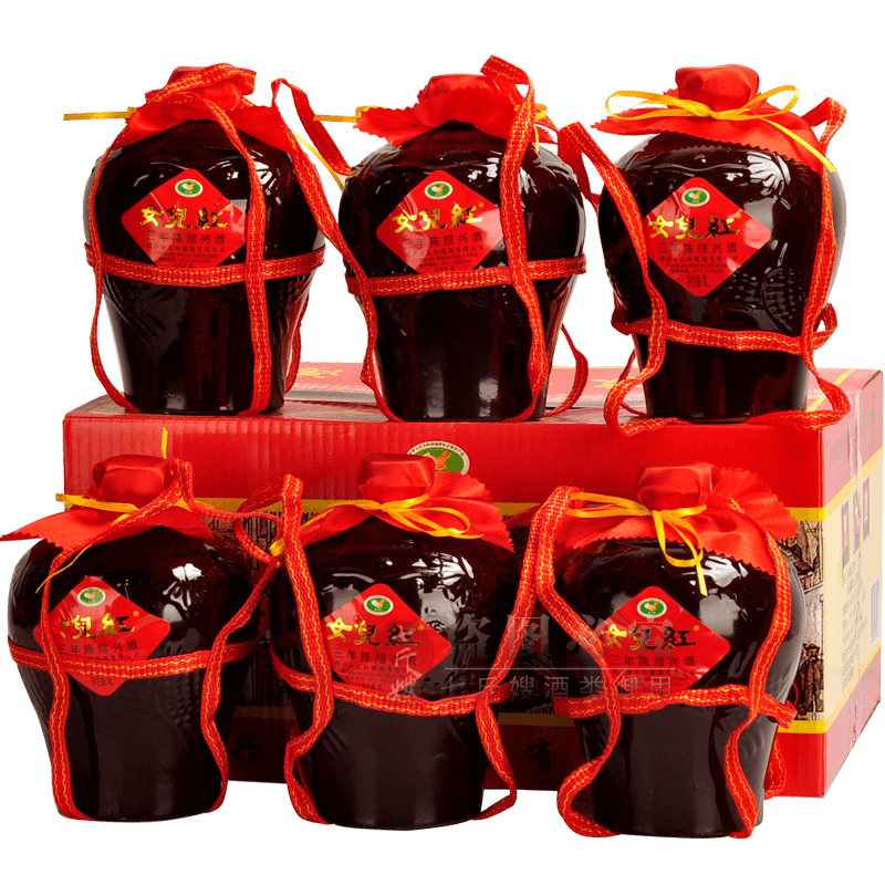 【绍兴黄酒】女儿红 陶坛绍兴酒三年陈酿糯米花雕酒 1L*6坛(整箱)