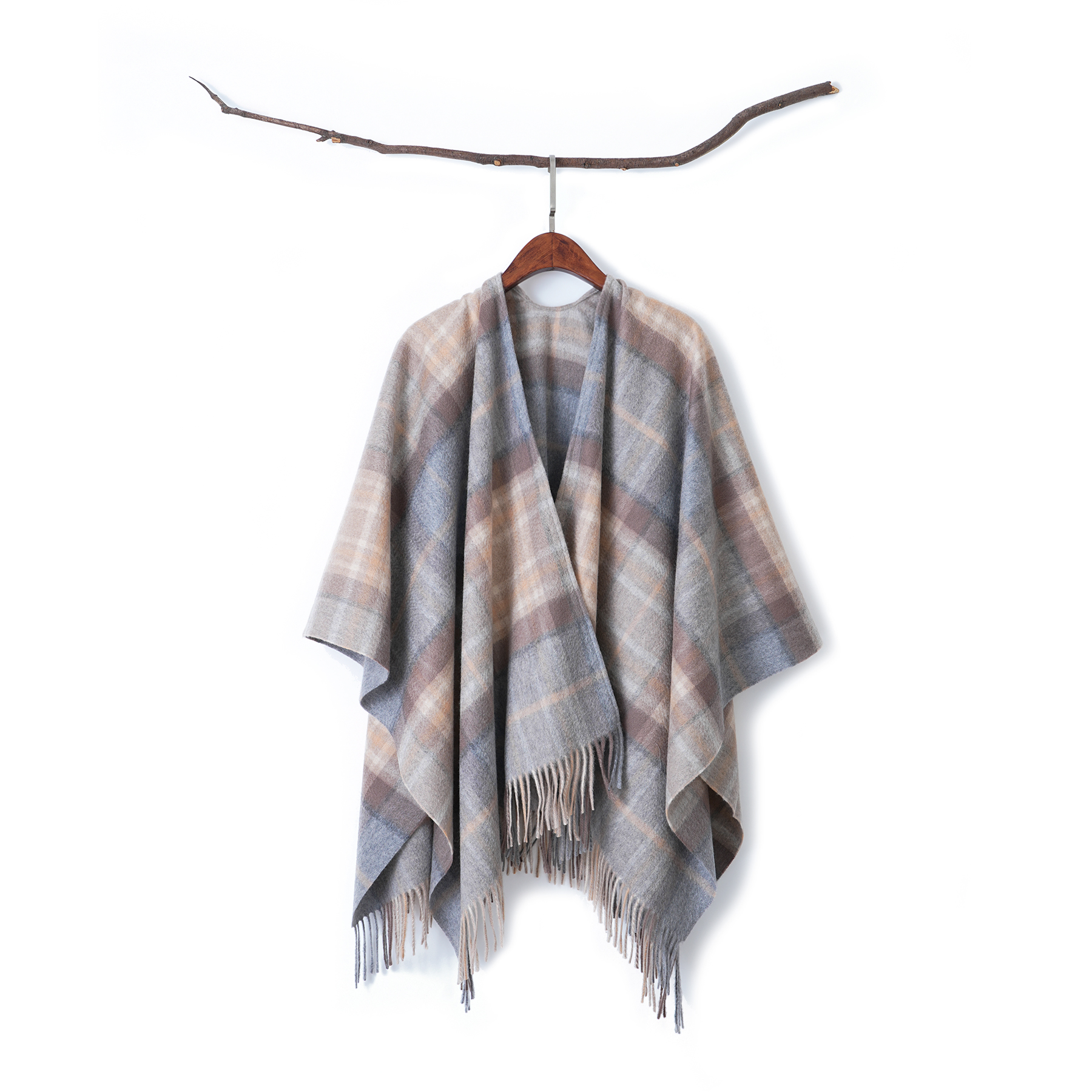 秋冬新款女士厚挖领纯羊绒披肩